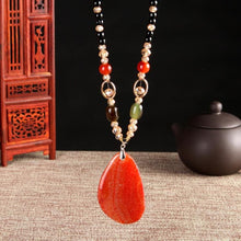 Load image into Gallery viewer, Women Classic Quaint Natural Chalcedony Accessories Long Agate Pendant Necklace, Orange Crack - Mega Discount Store Ghana