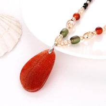 Load image into Gallery viewer, Women Classic Quaint Natural Chalcedony Accessories Long Agate Pendant Necklace, Orange Crack - Mega Discount Store Ghana