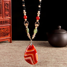 Load image into Gallery viewer, Women Classic Quaint Natural Chalcedony Accessories Long Agate Pendant Necklace, Orange Stripe - Mega Discount Store Ghana