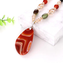 Load image into Gallery viewer, Women Classic Quaint Natural Chalcedony Accessories Long Agate Pendant Necklace, Orange Stripe - Mega Discount Store Ghana