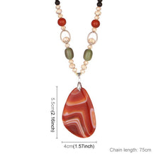 Load image into Gallery viewer, Women Classic Quaint Natural Chalcedony Accessories Long Agate Pendant Necklace, Orange Stripe - Mega Discount Store Ghana