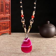 Load image into Gallery viewer, Women Classic Quaint Natural Chalcedony Accessories Long Agate Pendant Necklace, Rose Red Stripe - Mega Discount Store Ghana