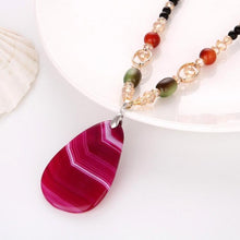 Load image into Gallery viewer, Women Classic Quaint Natural Chalcedony Accessories Long Agate Pendant Necklace, Rose Red Stripe - Mega Discount Store Ghana