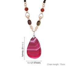 Load image into Gallery viewer, Women Classic Quaint Natural Chalcedony Accessories Long Agate Pendant Necklace, Rose Red Stripe - Mega Discount Store Ghana