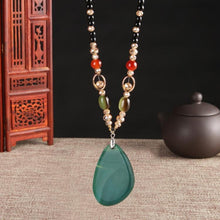 Load image into Gallery viewer, Women Classic Quaint Natural Chalcedony Accessories Long Agate Pendant Necklace, Dark Green Stripe - Mega Discount Store Ghana