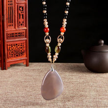 Load image into Gallery viewer, Women Classic Quaint Natural Chalcedony Accessories Long Agate Pendant Necklace, Transparent Grey - Mega Discount Store Ghana