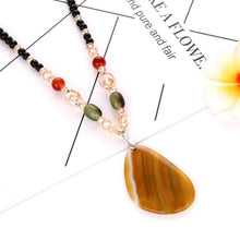 Load image into Gallery viewer, Women Classic Quaint Natural Chalcedony Long Agate Pendant Necklace, Brownish Green Stripe - Mega Discount Store Ghana