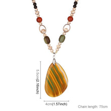 Load image into Gallery viewer, Women Classic Quaint Natural Chalcedony Long Agate Pendant Necklace, Brownish Green Stripe - Mega Discount Store Ghana