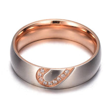 Load image into Gallery viewer, Fashion Rhinestone Love Heart Splice Couples Ring Fine Titanium Steel Ring (Gold with Diamond) - Mega Discount Store Ghana