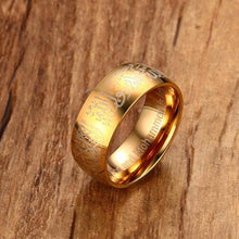 Load image into Gallery viewer, 8MM Beautiful Fashion Stainless Steel Muslim Script Islamic Teachings Ring {Gold} - Mega Discount Store Ghana