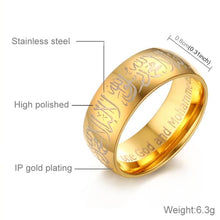 Load image into Gallery viewer, 8MM Beautiful Fashion Stainless Steel Muslim Script Islamic Teachings Ring {Gold} - Mega Discount Store Ghana