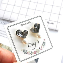 Load image into Gallery viewer, 1 Pair Ladies Sweet Cute Shining Heart Full Luster Bead Earring Studs(Grey) - Mega Discount Store Ghana