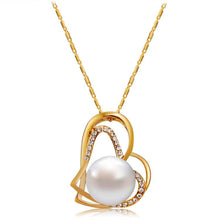 Load image into Gallery viewer, Gold Cutout Double Heart Shaped Zircon Imitation Pearl Pendant Necklace, Chain Length: 43cm - Mega Discount Store Ghana