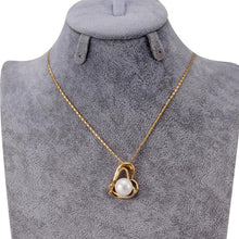 Load image into Gallery viewer, Gold Cutout Double Heart Shaped Zircon Imitation Pearl Pendant Necklace, Chain Length: 43cm - Mega Discount Store Ghana