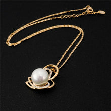 Load image into Gallery viewer, Gold Cutout Double Heart Shaped Zircon Imitation Pearl Pendant Necklace, Chain Length: 43cm - Mega Discount Store Ghana