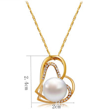 Load image into Gallery viewer, Gold Cutout Double Heart Shaped Zircon Imitation Pearl Pendant Necklace, Chain Length: 43cm - Mega Discount Store Ghana