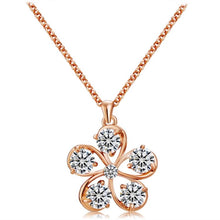 Load image into Gallery viewer, Rose Gold Five Petals with Crystal Pendant Necklace, Chain Length: 43cm - Mega Discount Store Ghana