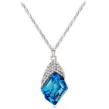 Load image into Gallery viewer, Silver Inlaid Zircon Inlaid Rectangular Blue Crystal Pendant Necklace, Chain Length: 45cm - Mega Discount Store Ghana