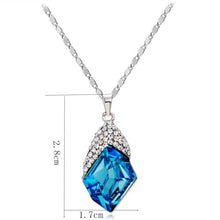 Load image into Gallery viewer, Silver Inlaid Zircon Inlaid Rectangular Blue Crystal Pendant Necklace, Chain Length: 45cm - Mega Discount Store Ghana