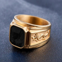 Load image into Gallery viewer, Retro Square Gemstone Carved Dragon Totem Signet Titanium Steel Ring (Black) - Mega Discount Store Ghana