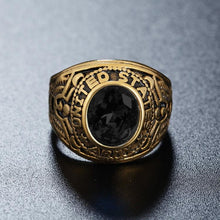 Load image into Gallery viewer, Retro Round Gemstone Carved Soldier Army Military Titanium Steel Ring - Mega Discount Store Ghana