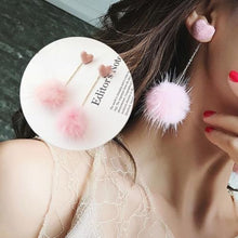 Load image into Gallery viewer, Sweet Lovely Stereo Love Mink Fur Ball Earrings Drop Earrings - Mega Discount Store Ghana