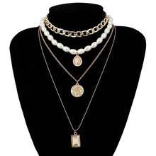 Load image into Gallery viewer, Punk Multi Layered Pearl Choker Necklace Statement Virgin Mary Crystal Necklace Jewelry(Golden) - Mega Discount Store Ghana