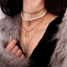 Load image into Gallery viewer, Punk Multi Layered Pearl Choker Necklace Statement Virgin Mary Crystal Necklace Jewelry(Golden) - Mega Discount Store Ghana