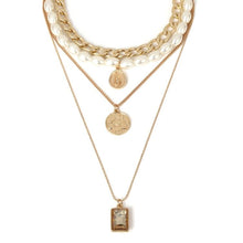 Load image into Gallery viewer, Punk Multi Layered Pearl Choker Necklace Statement Virgin Mary Crystal Necklace Jewelry(Golden) - Mega Discount Store Ghana