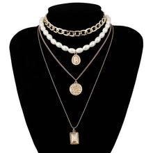 Load image into Gallery viewer, Punk Multi Layered Pearl Choker Necklace Statement Virgin Mary Crystal Necklace Jewelry(Golden) - Mega Discount Store Ghana