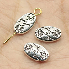 Load image into Gallery viewer, 30 PCS Flower Charms Beads Antique Silver Color Oval Flower Charms Beads Small Hole Spacers Beads. - Mega Discount Store Ghana