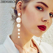 Load image into Gallery viewer, Created Big Simulated Pearl Long Earrings Pearls String Statement Drop Earrings - Mega Discount Store Ghana