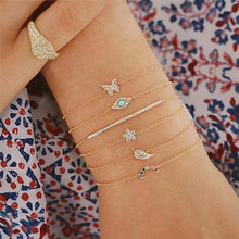 Load image into Gallery viewer, 6 PCS/Set Punk Butterfly Eye Star Moon Leaves Crystal Gem Shiny Gold Multilayer Chain Bracelet(Gold) - Mega Discount Store Ghana