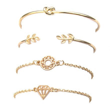 Load image into Gallery viewer, 4 Pcs/ Set Bohemian Leaves Knot Round Chain Opening Gold Bracelet Set(gold) - Mega Discount Store Ghana