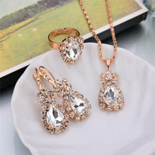 Load image into Gallery viewer, 3 in 1 Gold Chain Water Drop Shape Crystal Earrings Necklace Adjustable Rings Set Women Jewelry Sets - Mega Discount Store Ghana