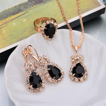 Load image into Gallery viewer, 3 in 1 Gold Chain Water Drop Shape Crystal Earrings Necklace Adjustable Rings Set Women Jewelry Sets - Mega Discount Store Ghana