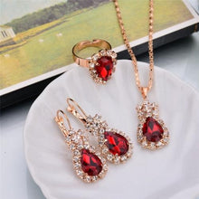 Load image into Gallery viewer, 3 in 1 Gold Chain Water Drop Shape Crystal Earrings Necklace Adjustable Rings Set Women Jewelry Sets - Mega Discount Store Ghana