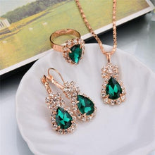 Load image into Gallery viewer, 3 in 1 Gold Chain Water Drop Shape Crystal Earrings Necklace Adjustable Rings Set Women Jewelry Sets - Mega Discount Store Ghana