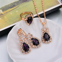 Load image into Gallery viewer, 3 in 1 Gold Chain Water Drop Shape Crystal Earrings Necklace Adjustable Rings Set Women Jewelry Sets - Mega Discount Store Ghana