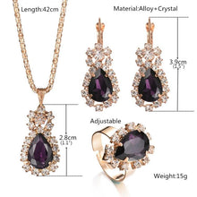 Load image into Gallery viewer, 3 in 1 Gold Chain Water Drop Shape Crystal Earrings Necklace Adjustable Rings Set Women Jewelry Sets - Mega Discount Store Ghana