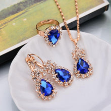 Load image into Gallery viewer, 3 in 1 Gold Chain Water Drop Shape Crystal Earrings Necklace Adjustable Rings Set Women Jewelry Sets - Mega Discount Store Ghana