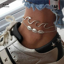 Load image into Gallery viewer, 2 PCS/Set Shell Wave Pendant Chain Anklets Summer Beach Barefoot Rope Anklet - Mega Discount Store Ghana