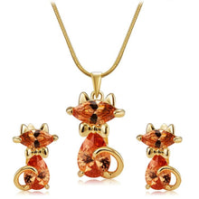 Load image into Gallery viewer, Lovely Cat Crystals Inlaid Pendant Necklace + Earrings Set for Female - Mega Discount Store Ghana