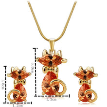 Load image into Gallery viewer, Lovely Cat Crystals Inlaid Pendant Necklace + Earrings Set for Female - Mega Discount Store Ghana