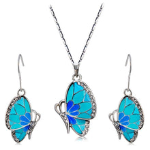 Load image into Gallery viewer, Blue Butterfly Inlaid Alloy Necklace Earring Set for Female, Chain Length: 42cm - Mega Discount Store Ghana