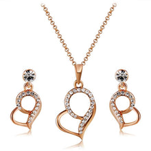 Load image into Gallery viewer, Rose Gold Heart-shaped Crystal Necklace and Earrings Set for Female, Chain Length: 47cm - Mega Discount Store Ghana