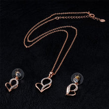Load image into Gallery viewer, Rose Gold Heart-shaped Crystal Necklace and Earrings Set for Female, Chain Length: 47cm - Mega Discount Store Ghana